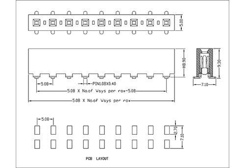 5.08 mm Female Header Single Row SMT Type H8.9 FHGM01-XXSXXX
